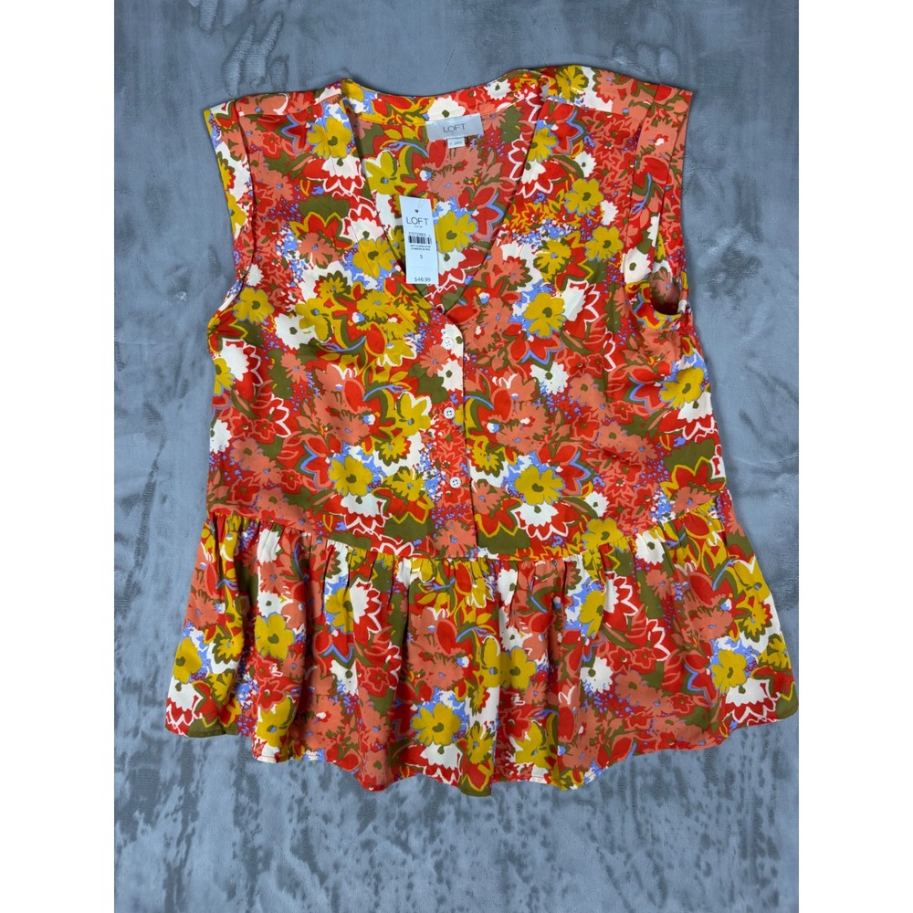 Loft Outlet Floral Peplum Top Sleeveless Button Front V-Neck Small NWT